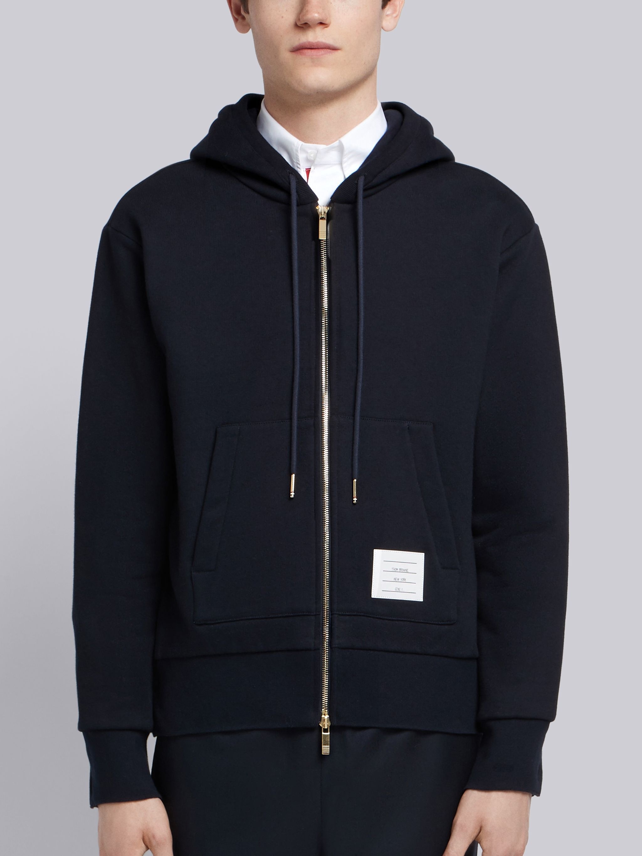 Navy Cotton Loopback Center Back Stripe Zip-up Hoodie - 1