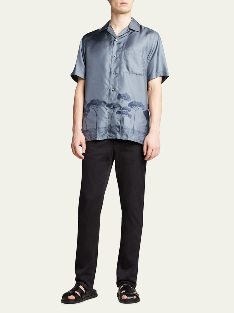 Brioni 남자의 로마 나무 인쇄 실크 캠프 셔츠 outlook