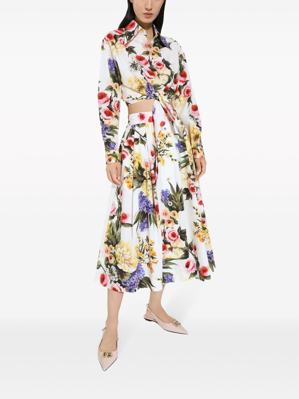 floral-print cotton cropped shirt - 2