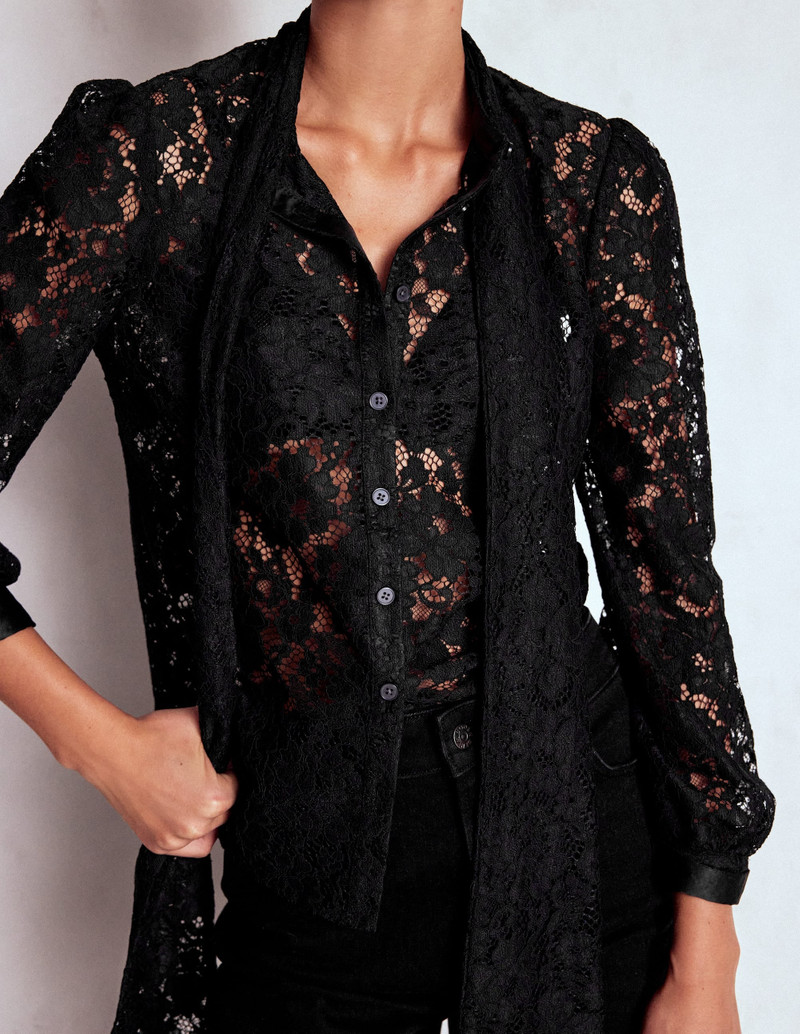 Lace Tie Neck Top-Black 3
