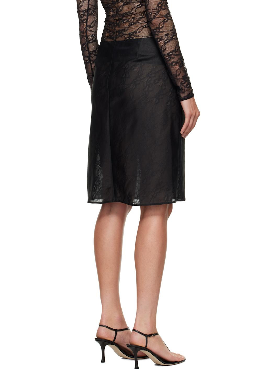 Black Zipped Lace Midi Skirt - 3