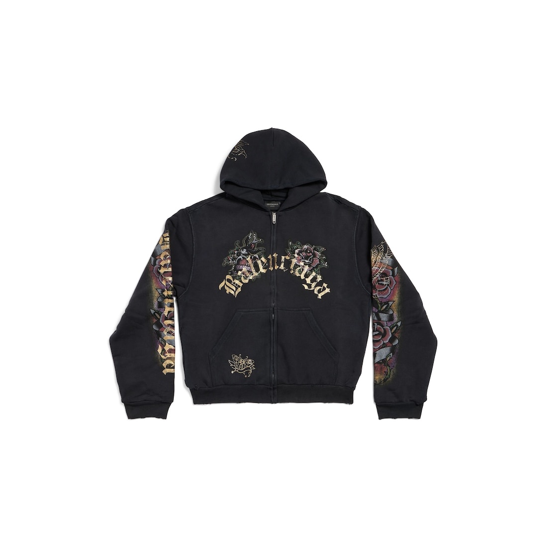 Women's Tacky Tattoo Zip-up Hoodie Small Fit in Black Faded - 1