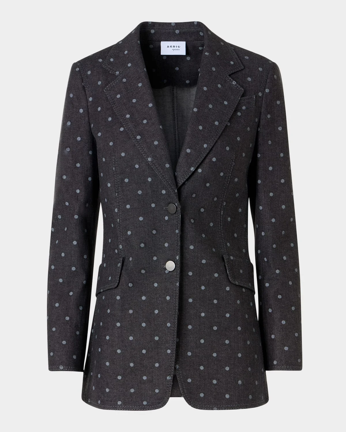 Polka-Dot Stretch Denim Single-Breasted Jacket - 1