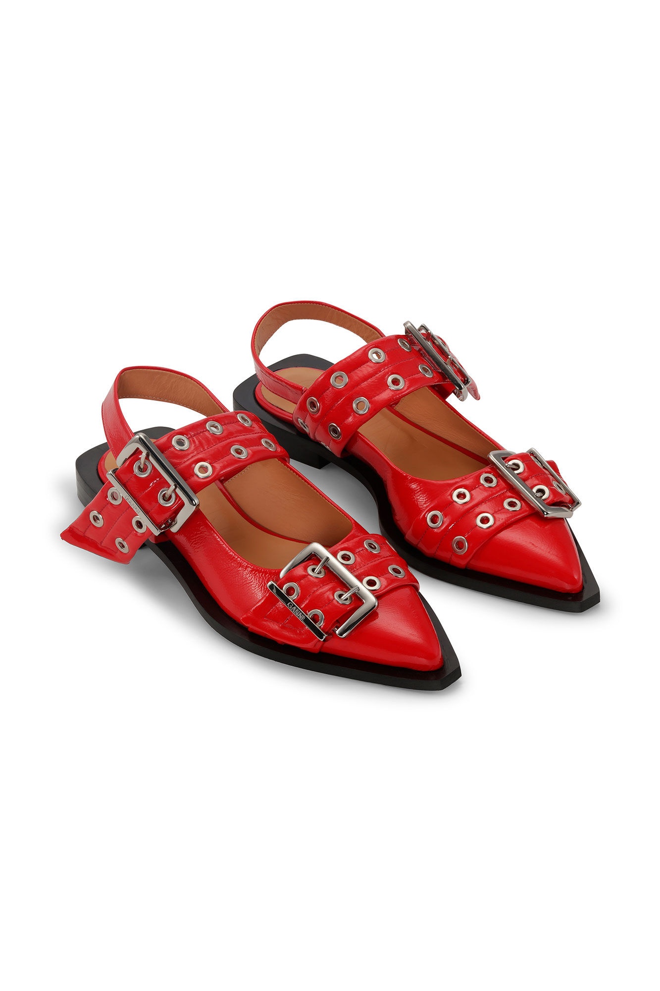 RED WIDE WELT BUCKLE BALLERINAS - 3