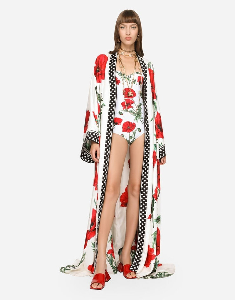 Dolce & Gabbana Poppy-print twill caftan outlook