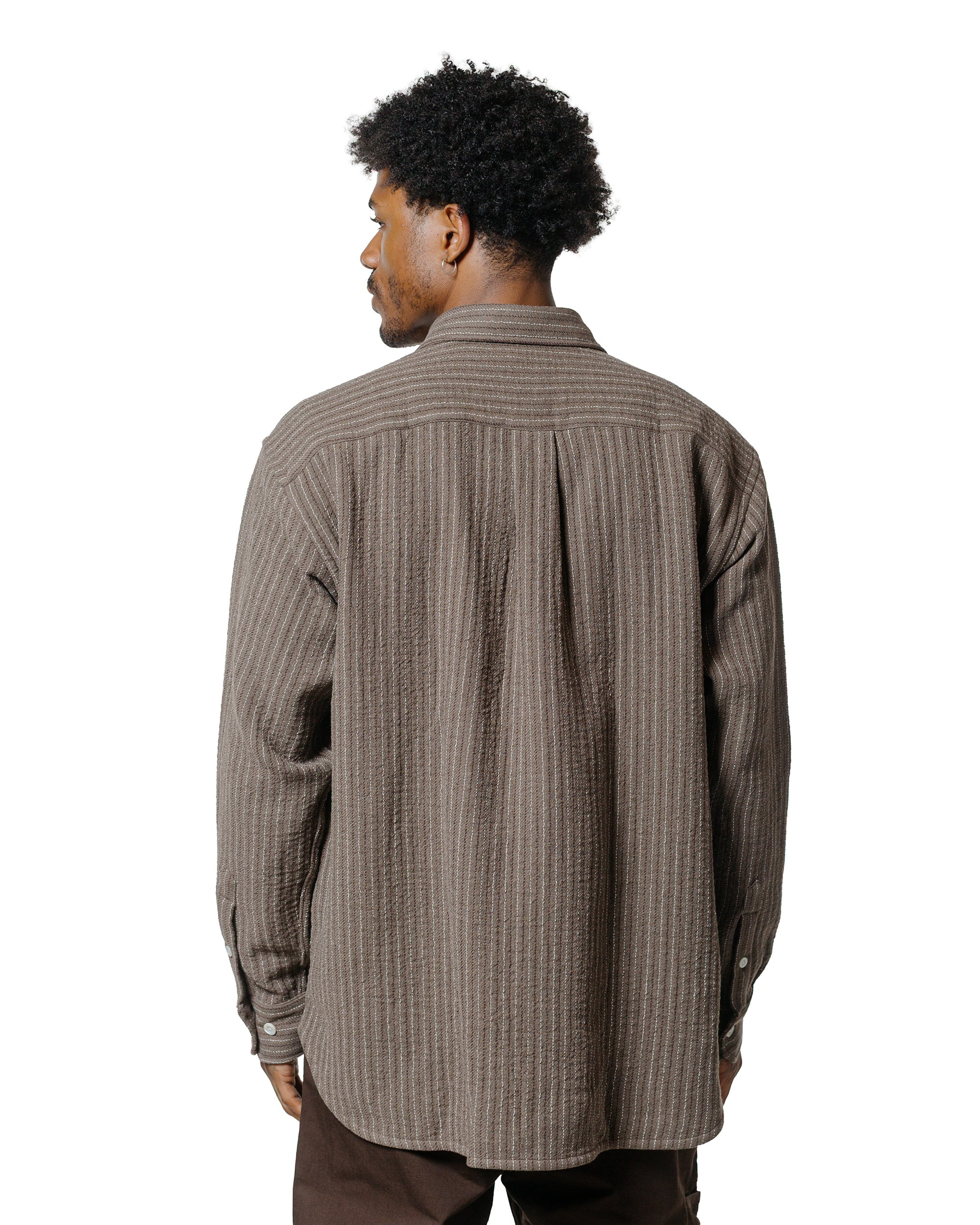 Ole Oversized Wool Stripe Shirt Seal Brown - 3