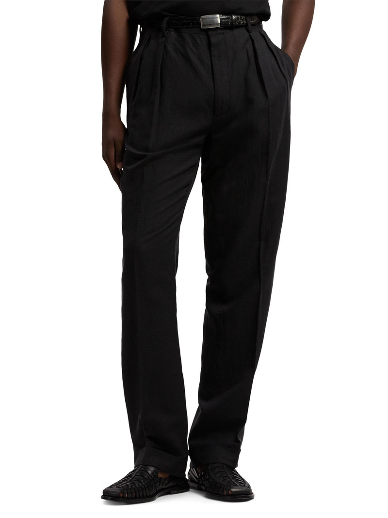 Men's Glenn Hand-Tailored Silk-Linen Trousers - Black 3