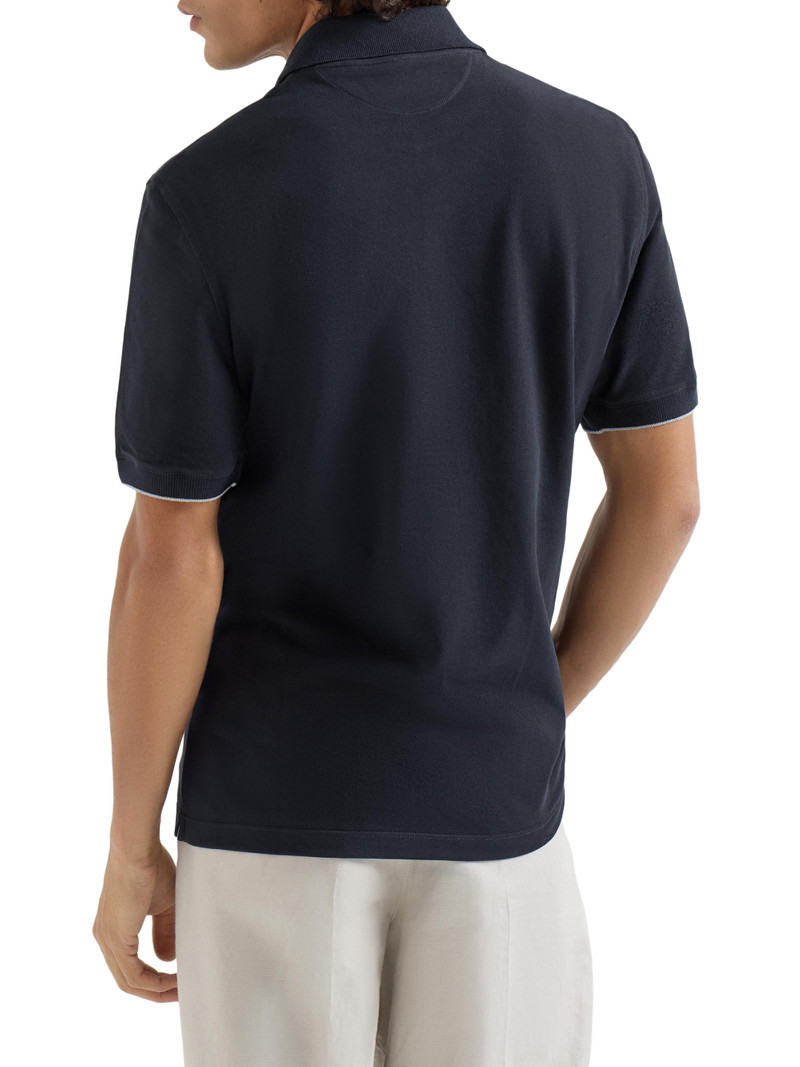 Men's Cotton Piqué Polo Shirt with Logo - Navy Blue 3