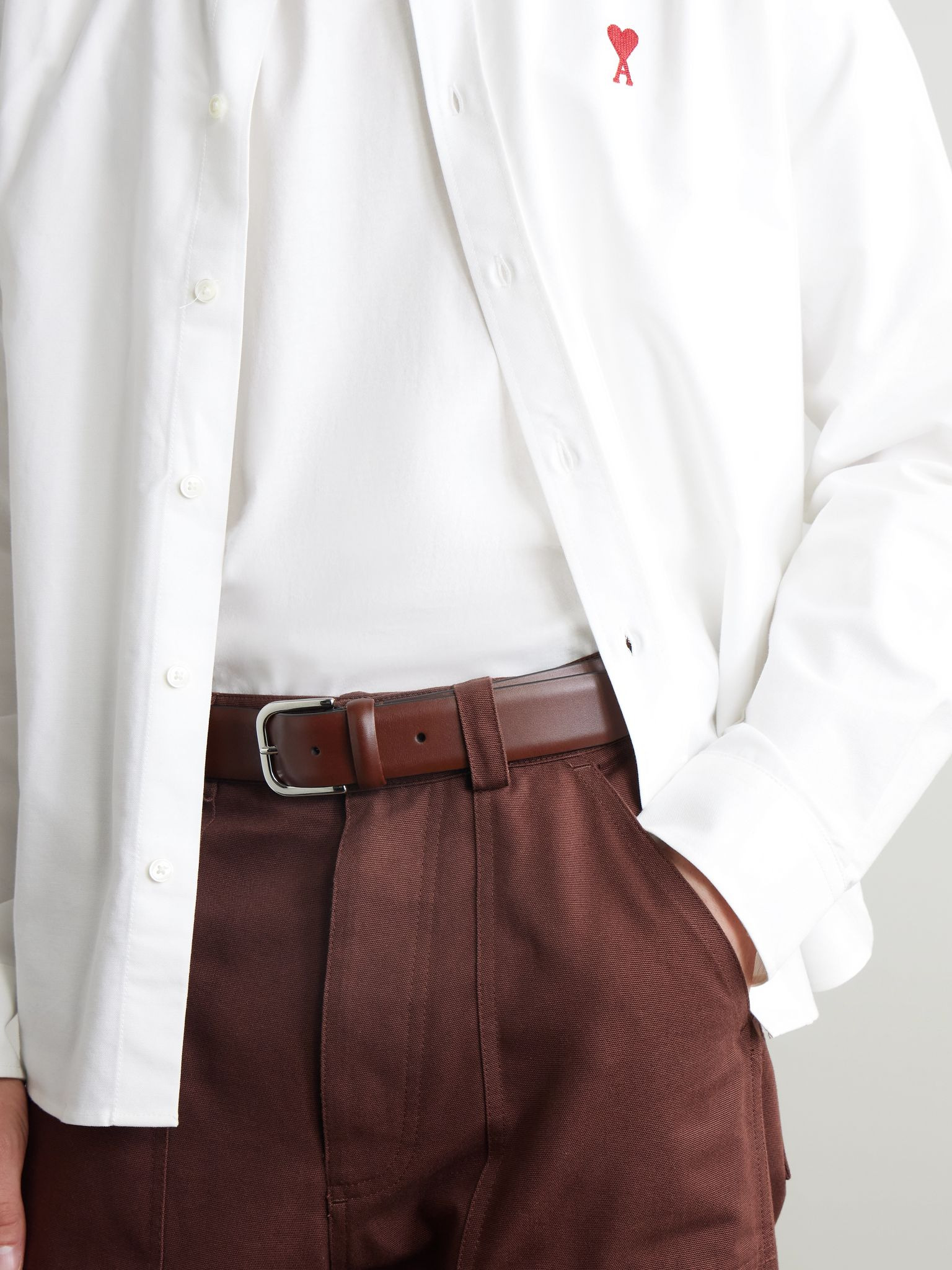 3.5cm Leather Belt Brown - 3