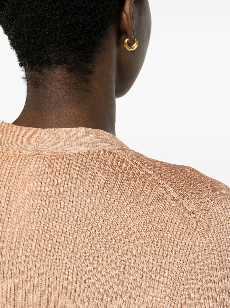 metallic-threading ribbed-knit cardigan 5