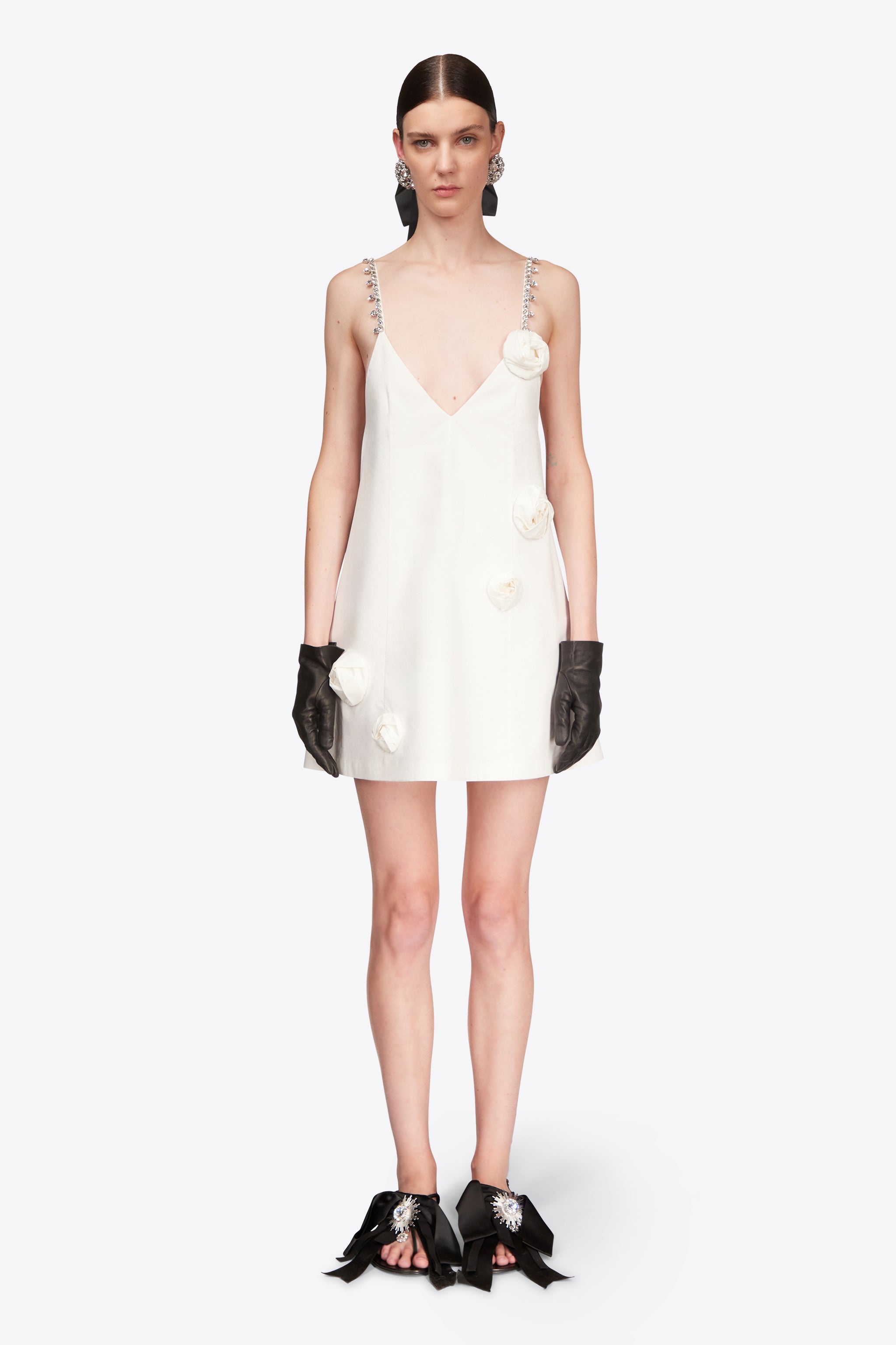 CRYSTAL ROSETTE POPLIN MINI DRESS - 5