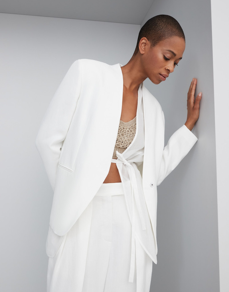 비스코스와 린넨 액체 능직물 blazer monili 및 면 organza 삽입 1