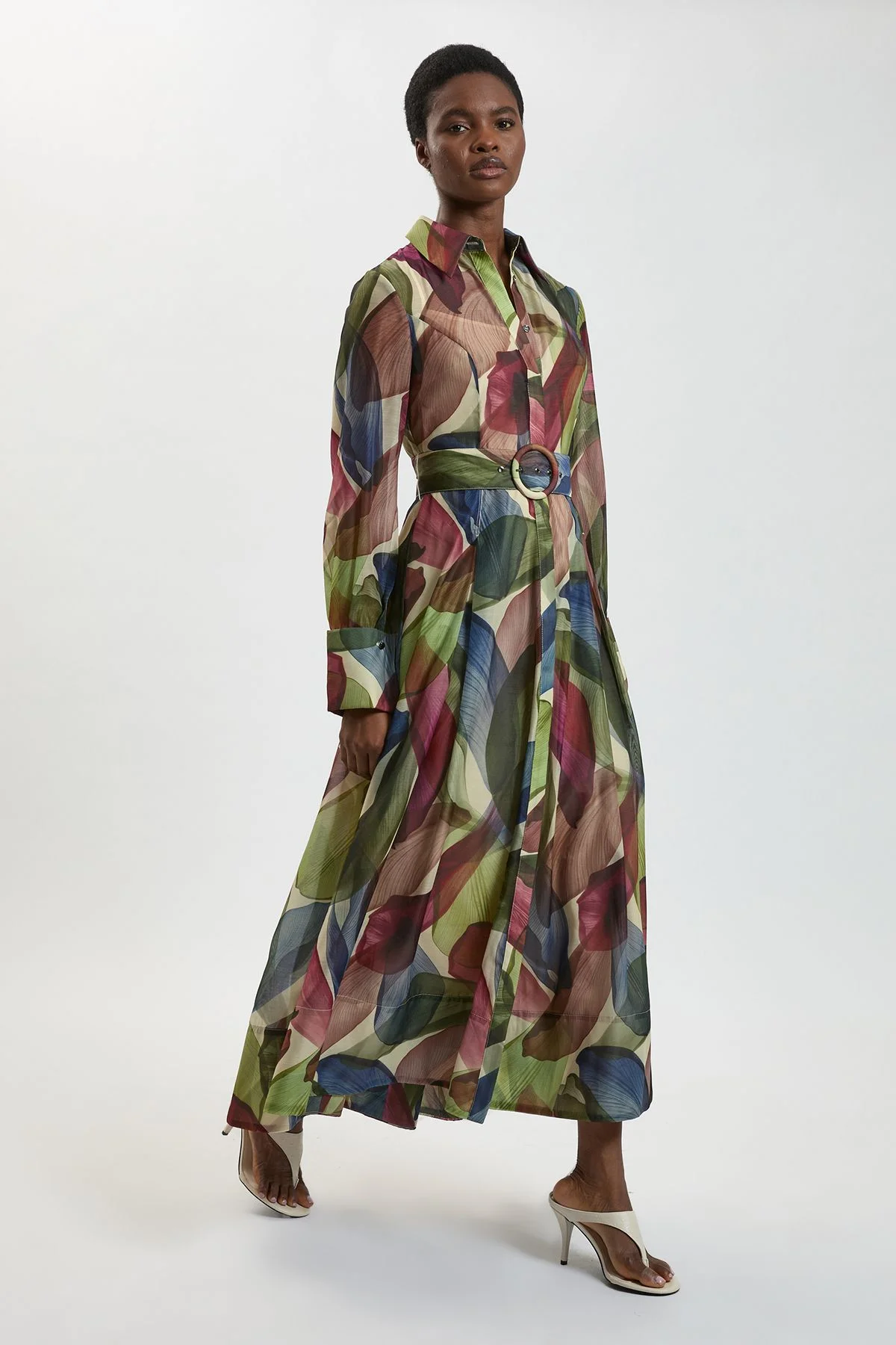 Petite Petal Print Organza Maxi Shirt Dress - 1
