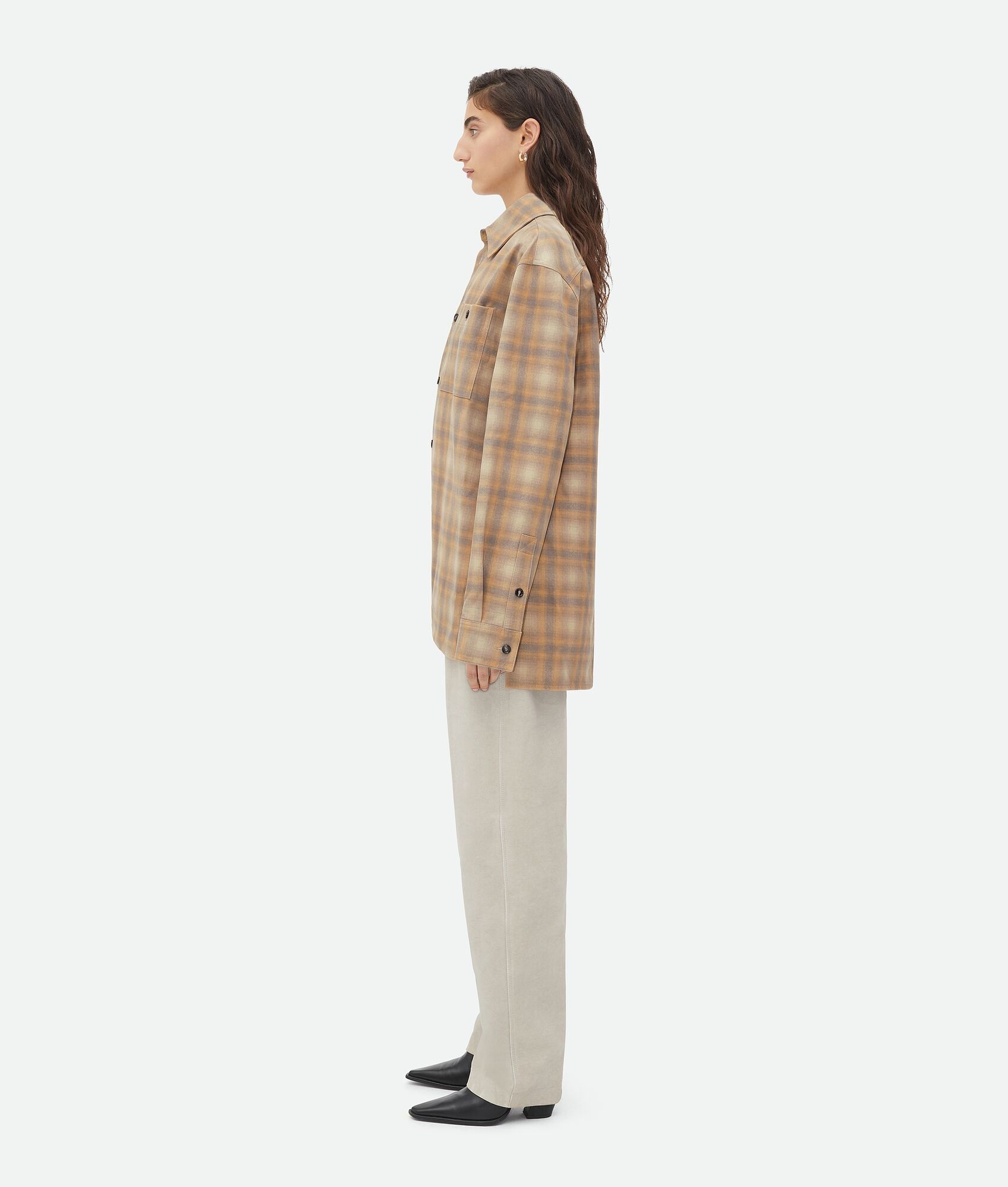 Oversized Flannel-Printed Leather Shirt - 2