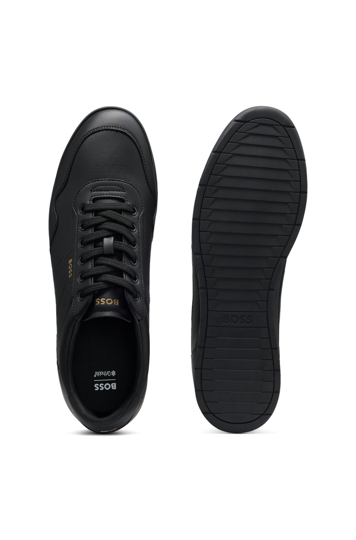 LEATHER TRAINERS WITH GOLD-TONE LOGO - 3