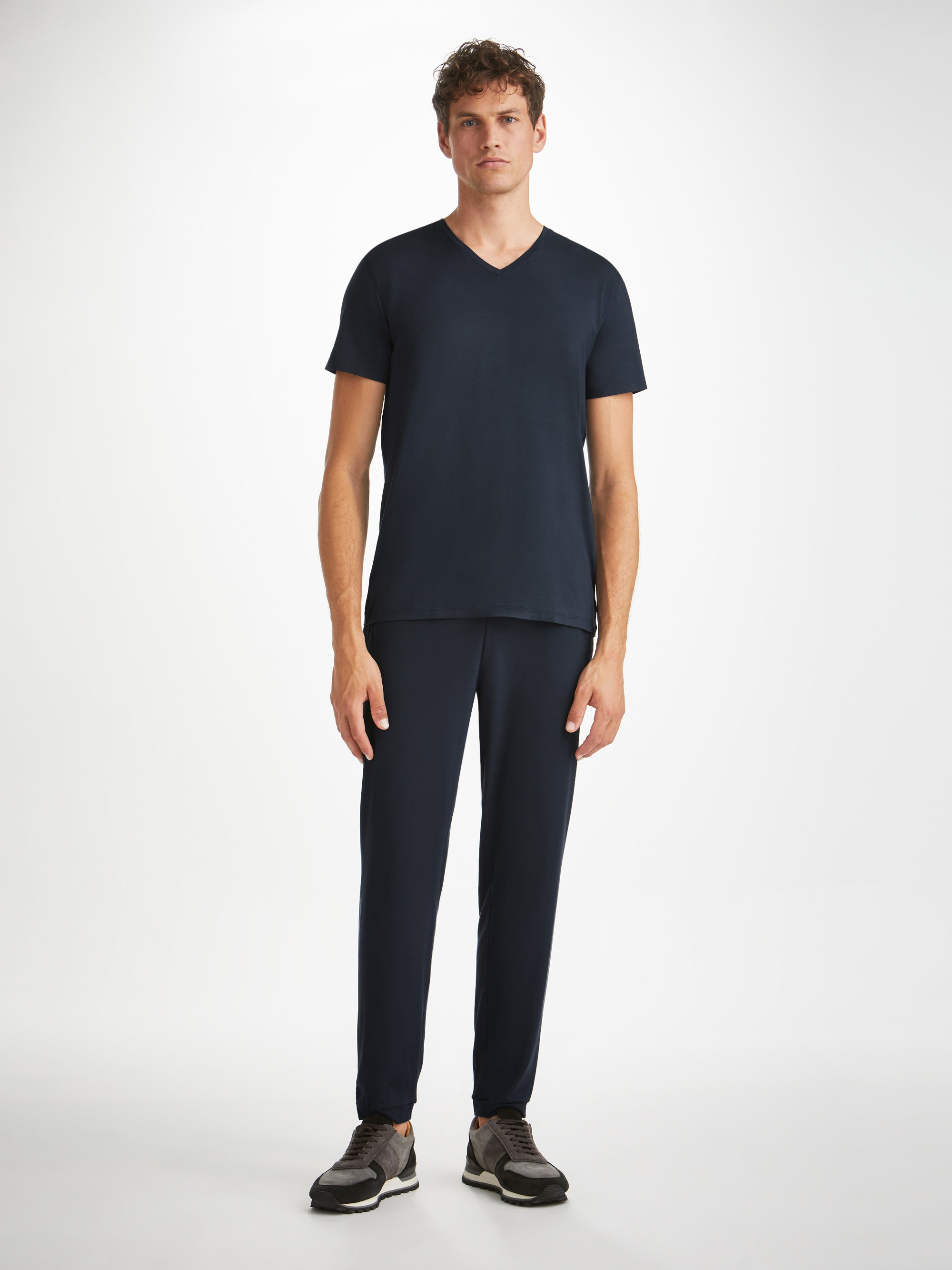 Men's V-Neck T-Shirt Basel Micro Modal Stretch Navy - 3