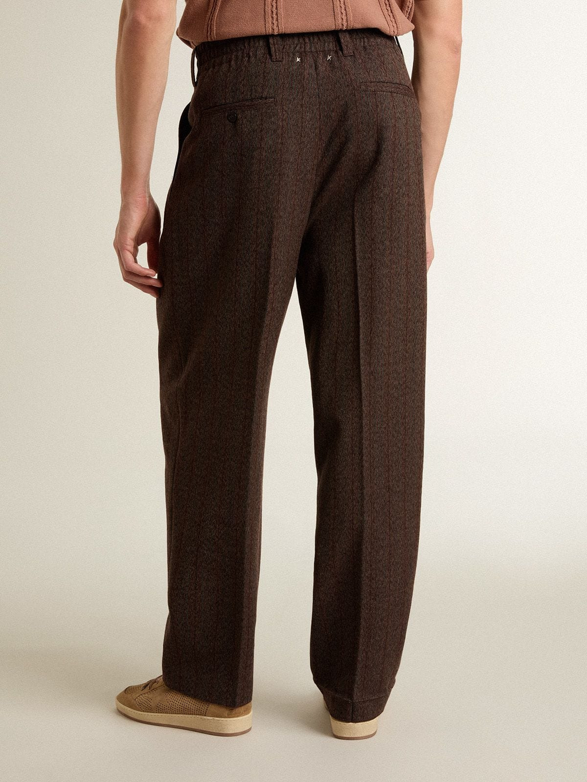 Men's joggers in dark brown wool with thin striped pattern - 4