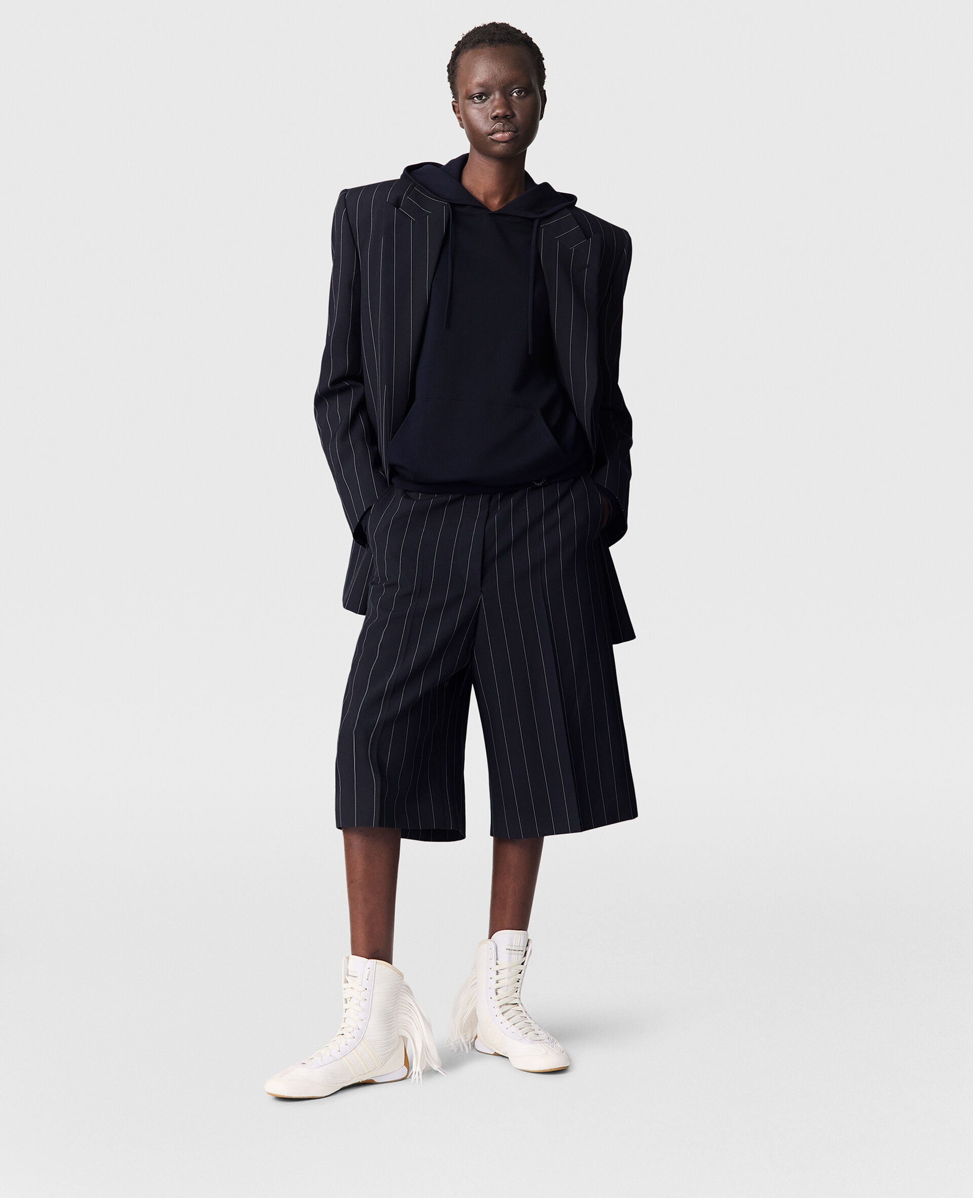 Tailored Pinstripe Wool Shorts - 6