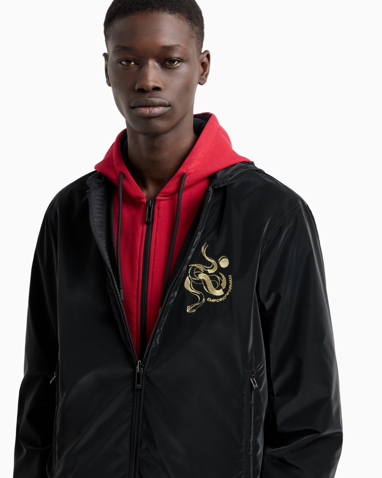 REVERSIBLE HOODED BLOUSON IN SHINY NYLON WITH LUNAR NEW YEAR EMBROIDERY - 7