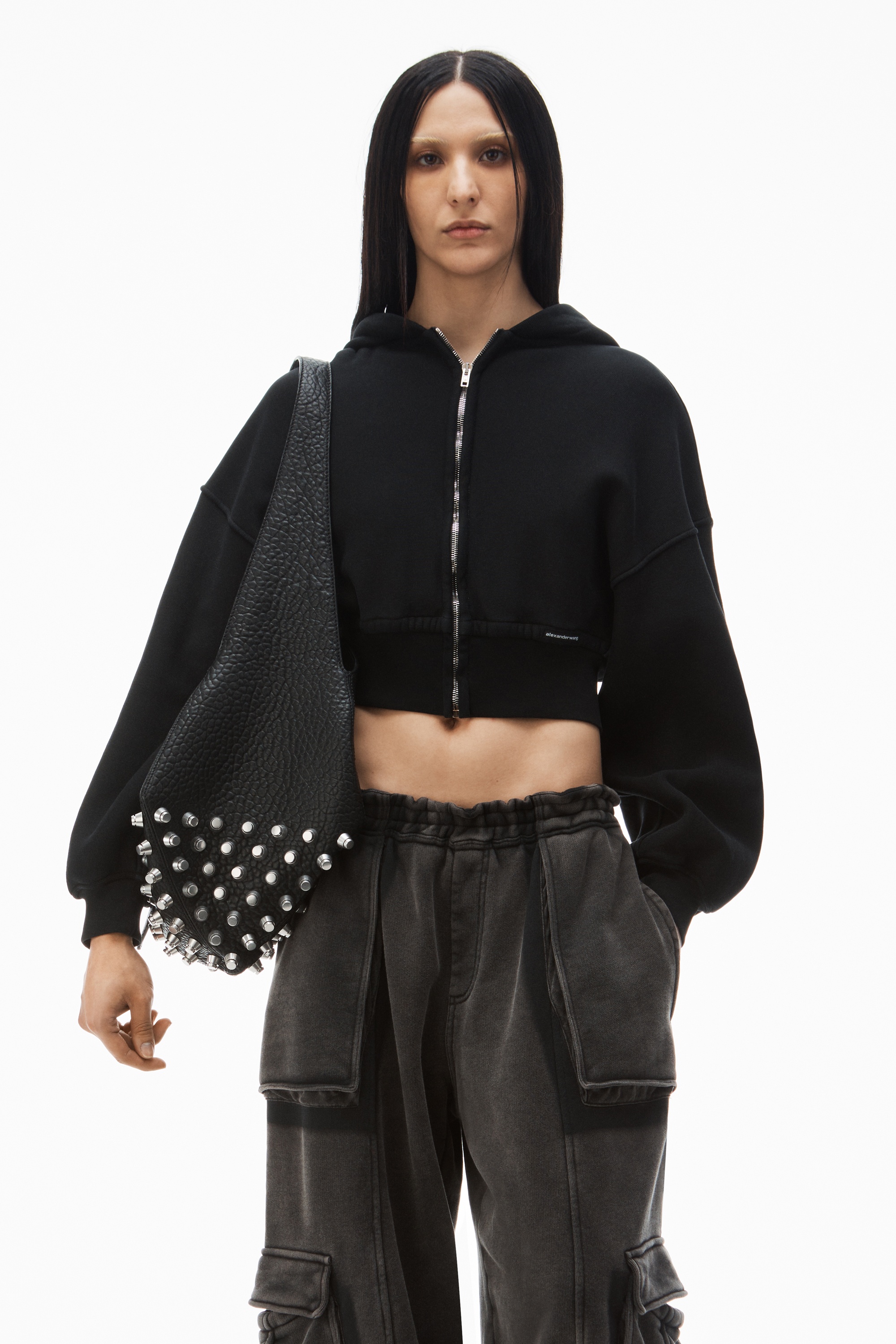 cropped zip up hoodie in classic terry - 2