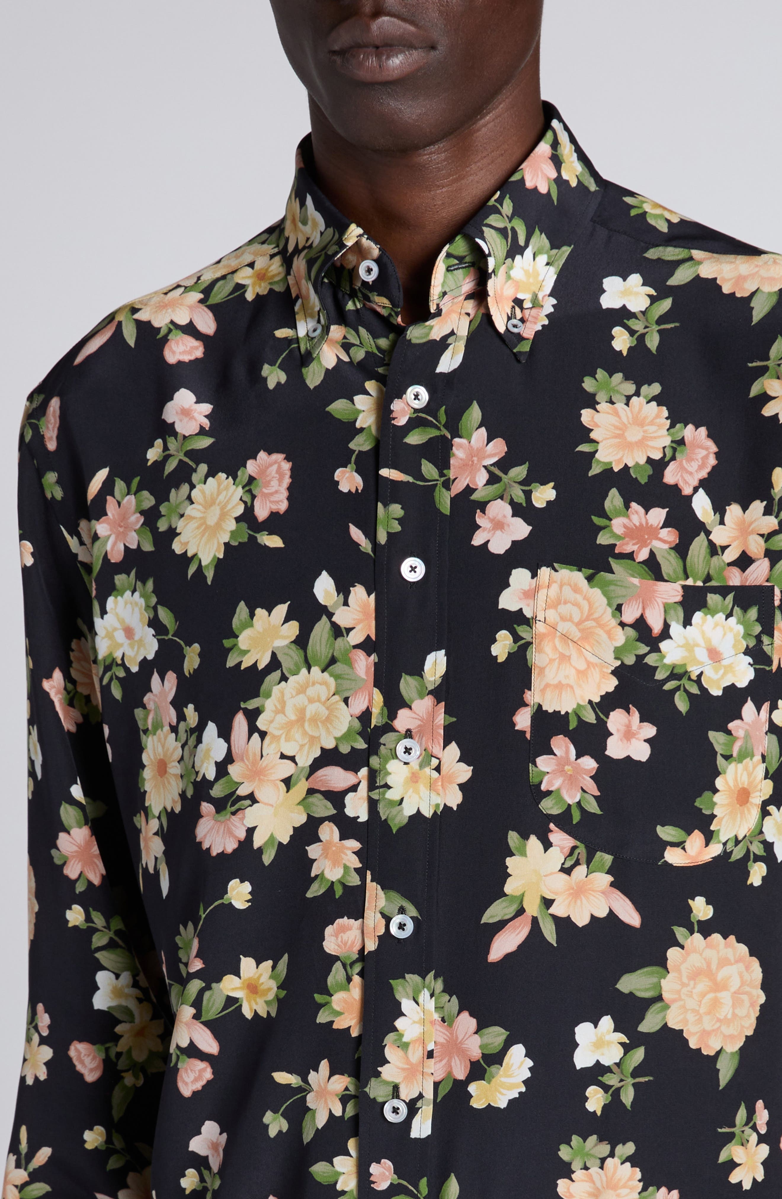 TOM FORD Hendrix Floral Silk Button-Down Shirt in Zdpco Combo Pink/Orange at Nordstrom - 5