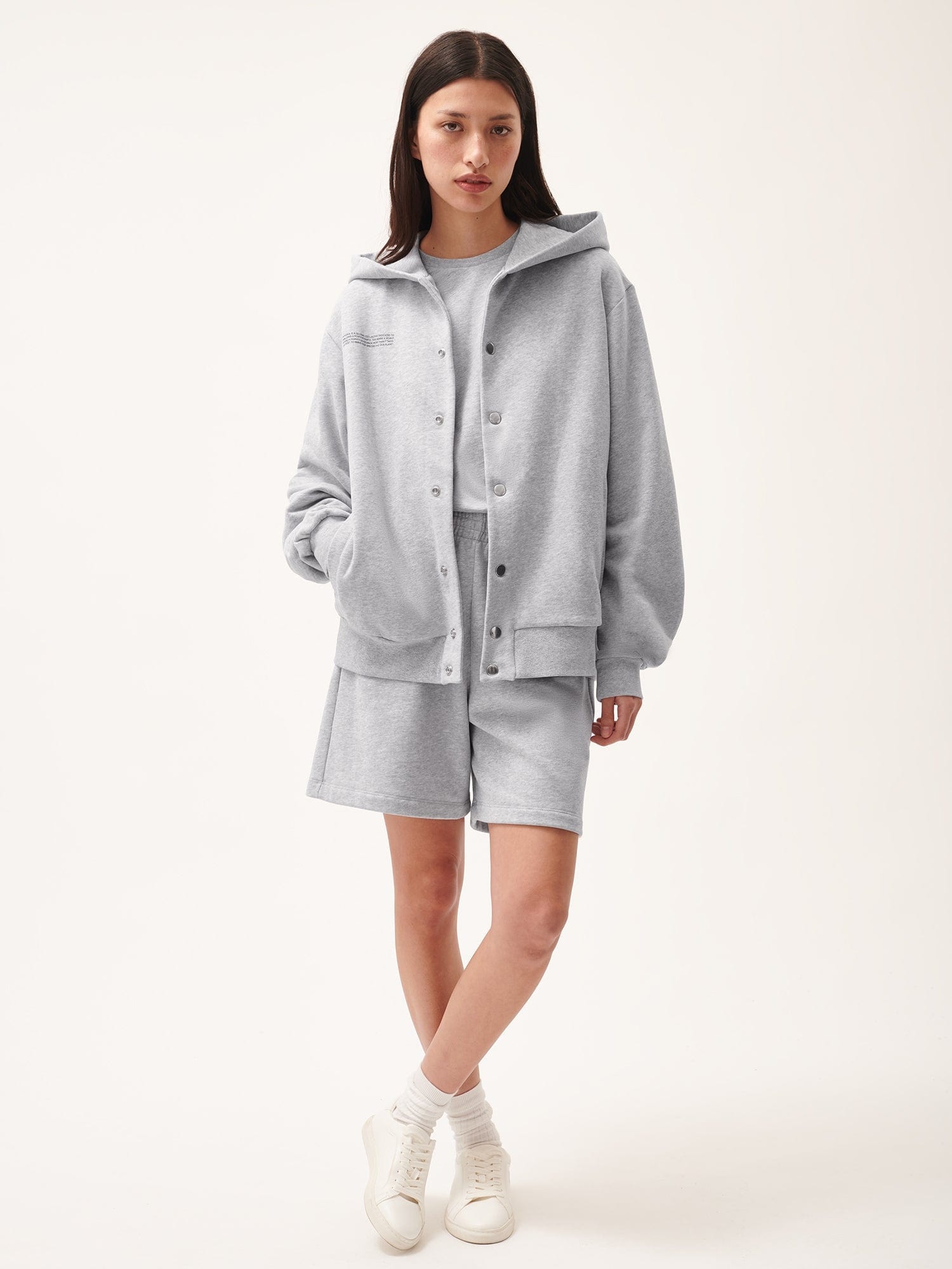 Womens 365 Midweight Snap Button Hoodie - Grey Marl - 3
