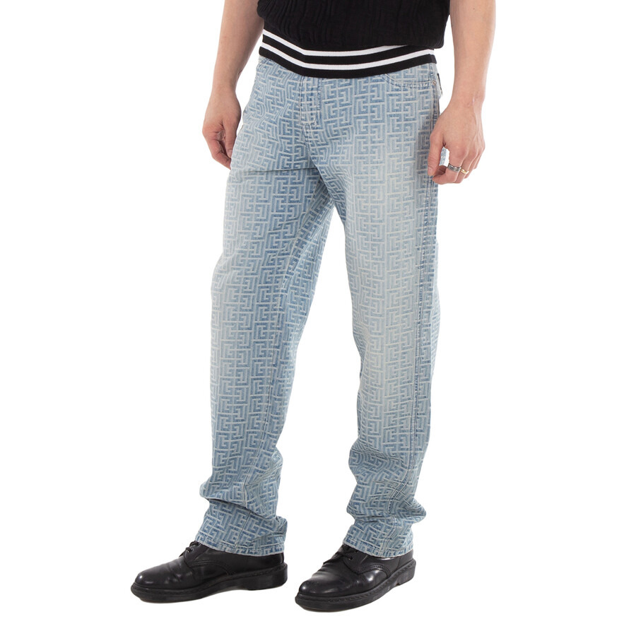 Balmain Monogrammed Jacquard Denim Jeans - 2