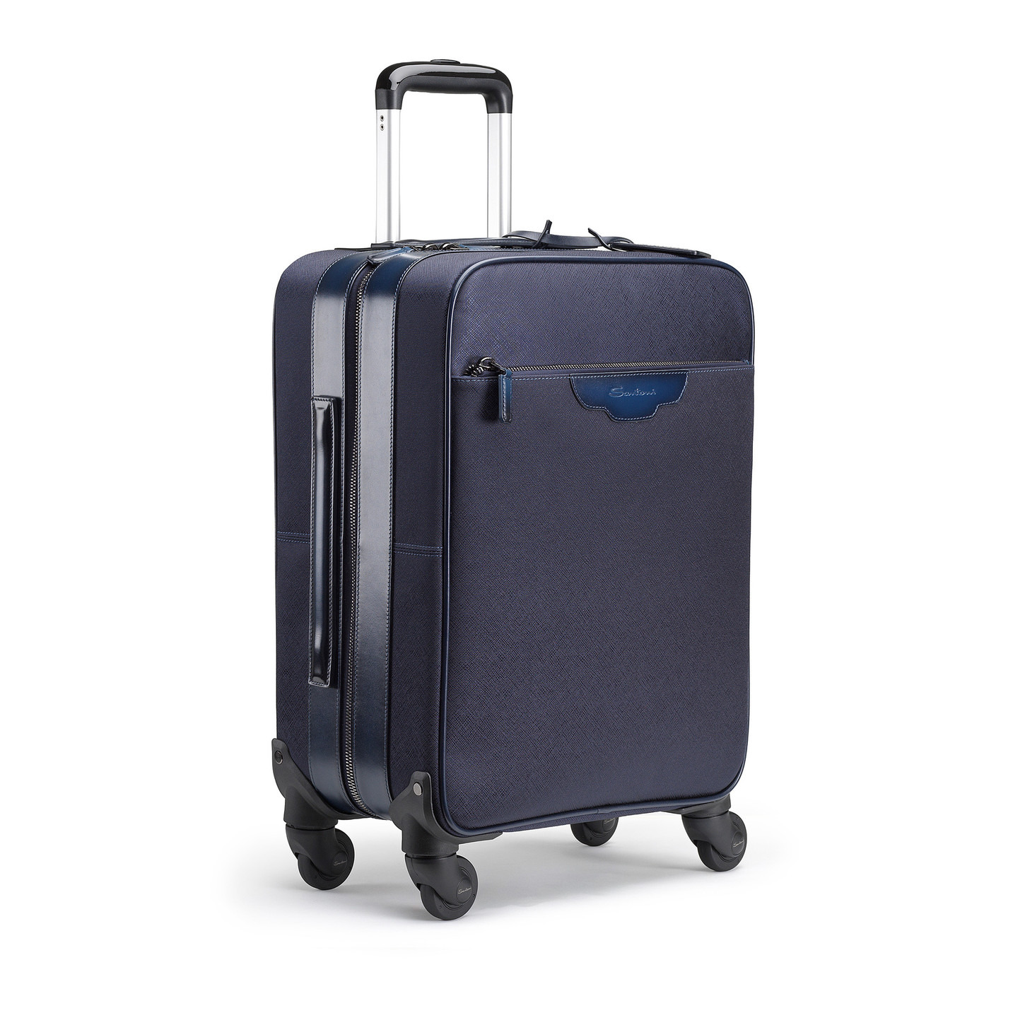 Blue printed leather travel suitcase - 2