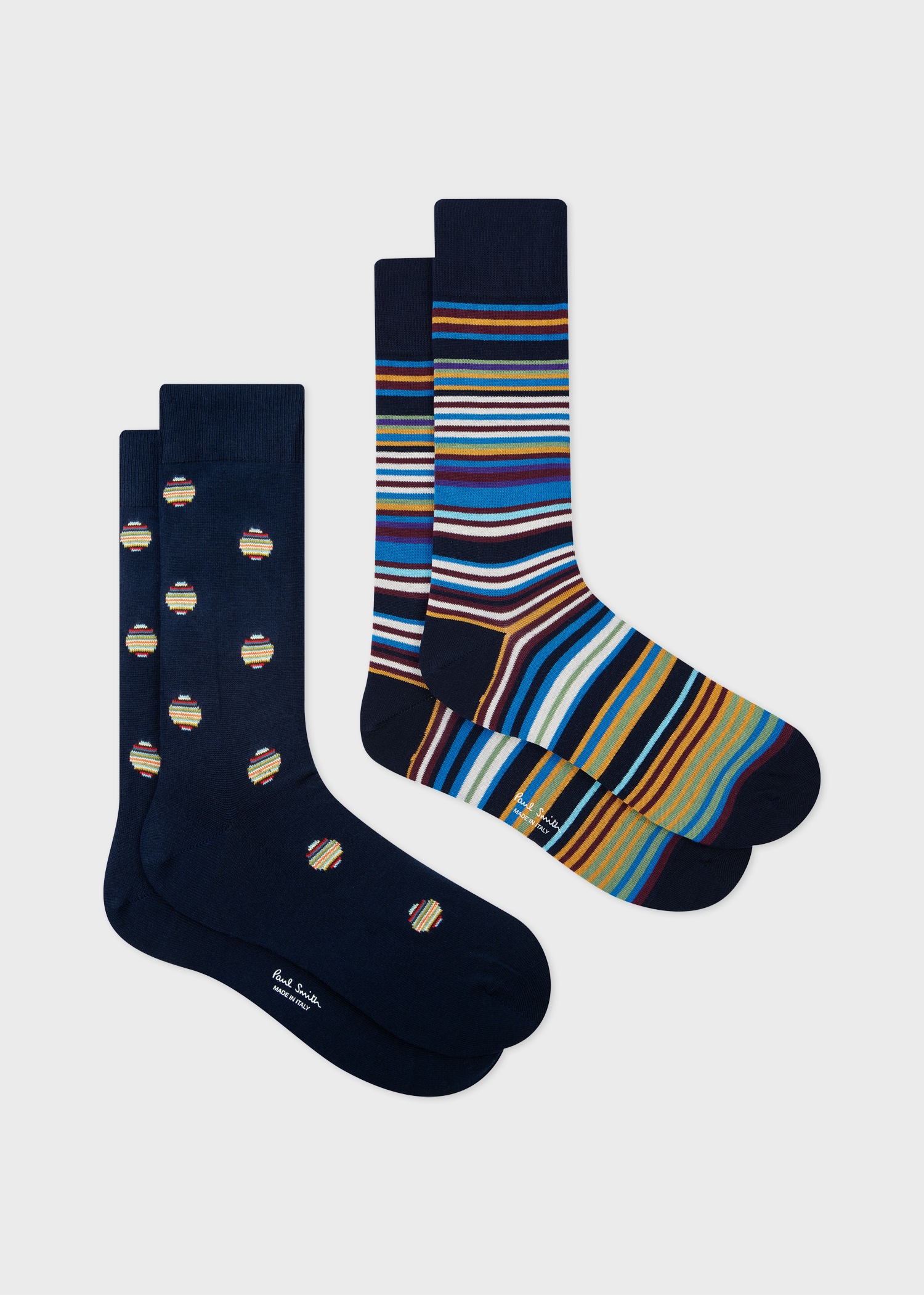 Navy Stripe And Dot Socks Two Pack - 1