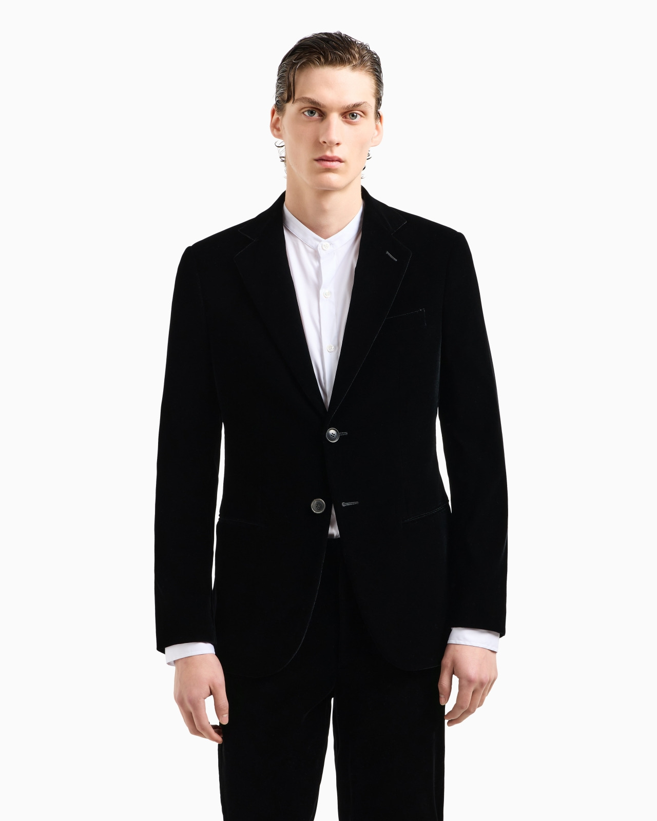 Icon George line single-breasted stretch-velvet jacket - 4