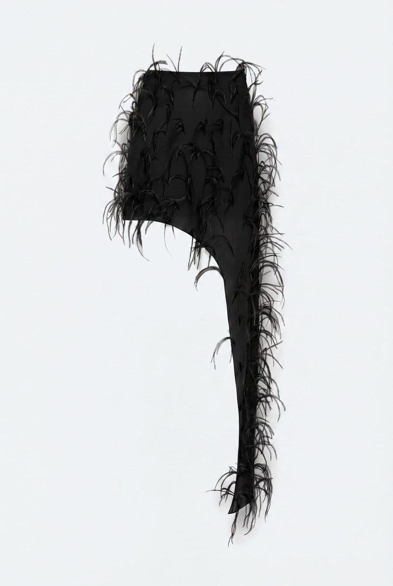 Lightweight Georgette Skirt With Feathers 1