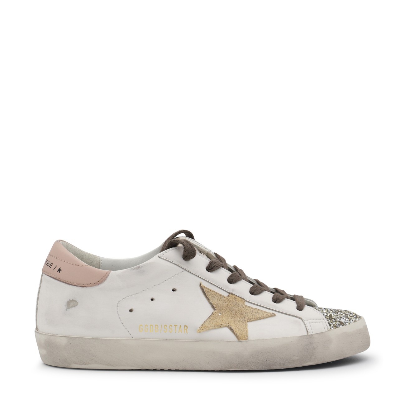 white and beige leather super star sneakers - 1