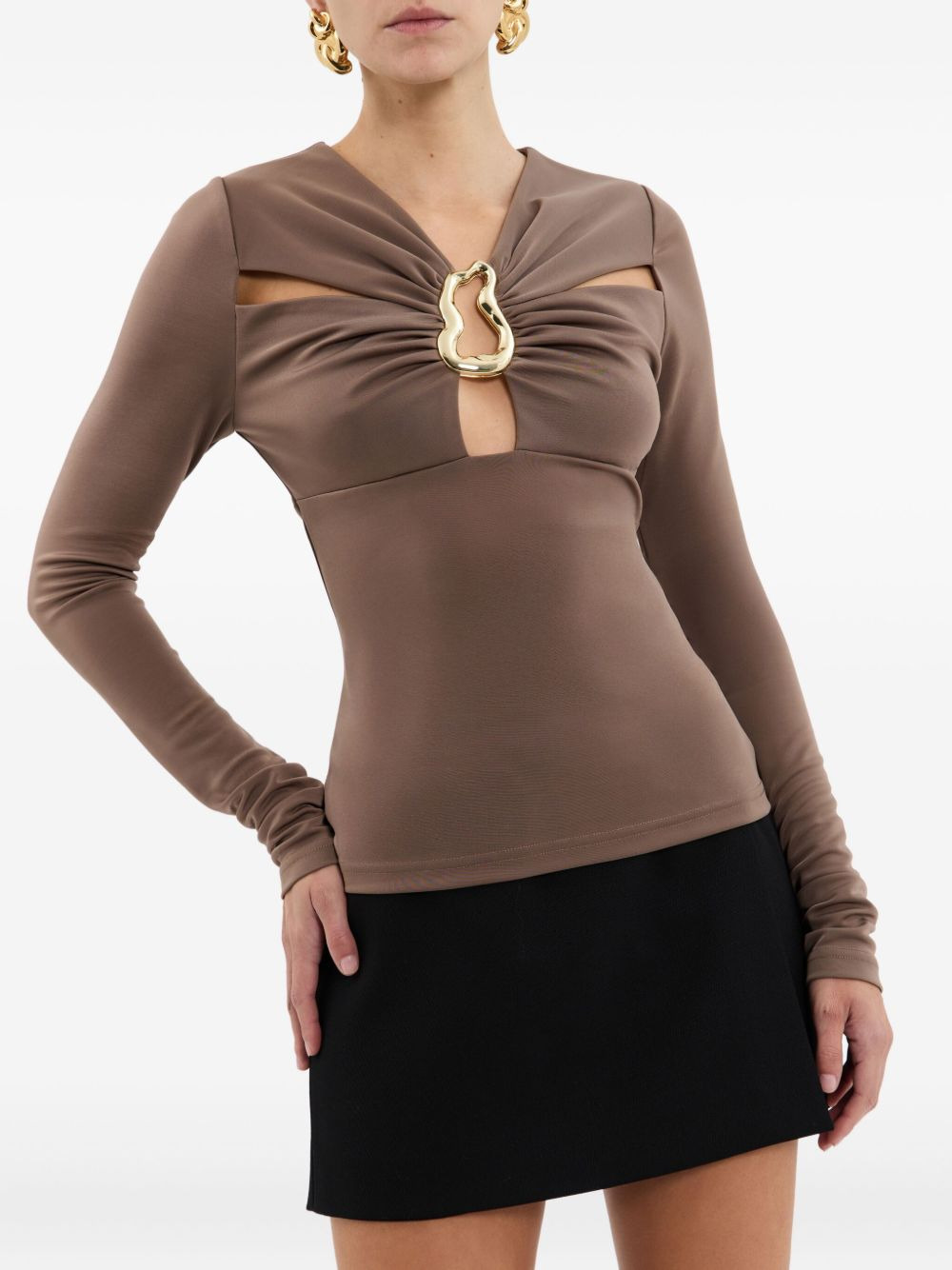 keyhole-neckline long-sleeved blouse - 5