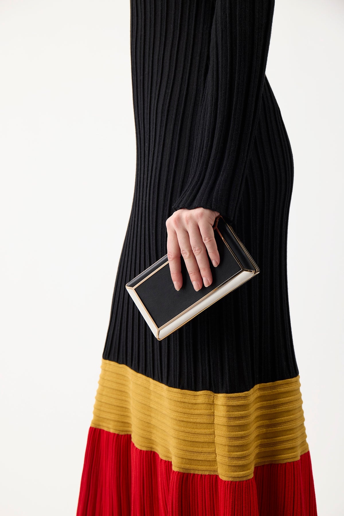 Fiona Dress in Black Colorblock Silk Cashmere - 7