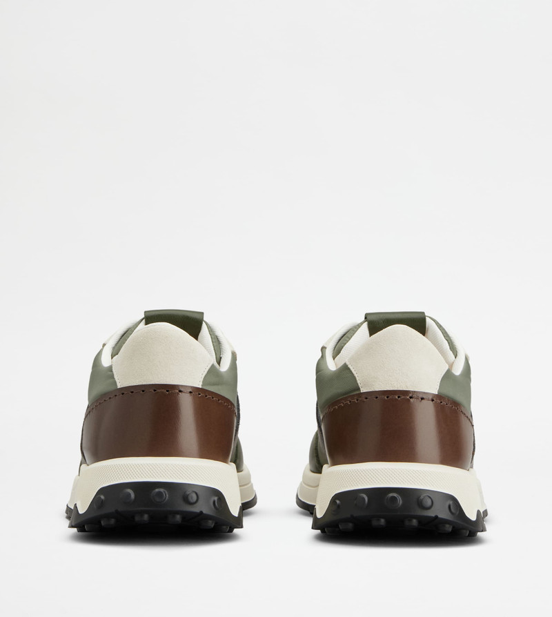 SNEAKERS IN LEATHER AND TECHNICAL FABRIC - GREEN, GREY, OFF WHITE 3