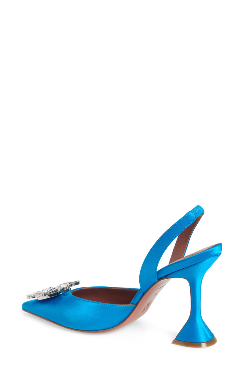 Amina Muaddi Amina Muaddi Begum Crystal Pointed Toe Slingback Pump in Satin Azur/White Crystal at Nordstrom outlook