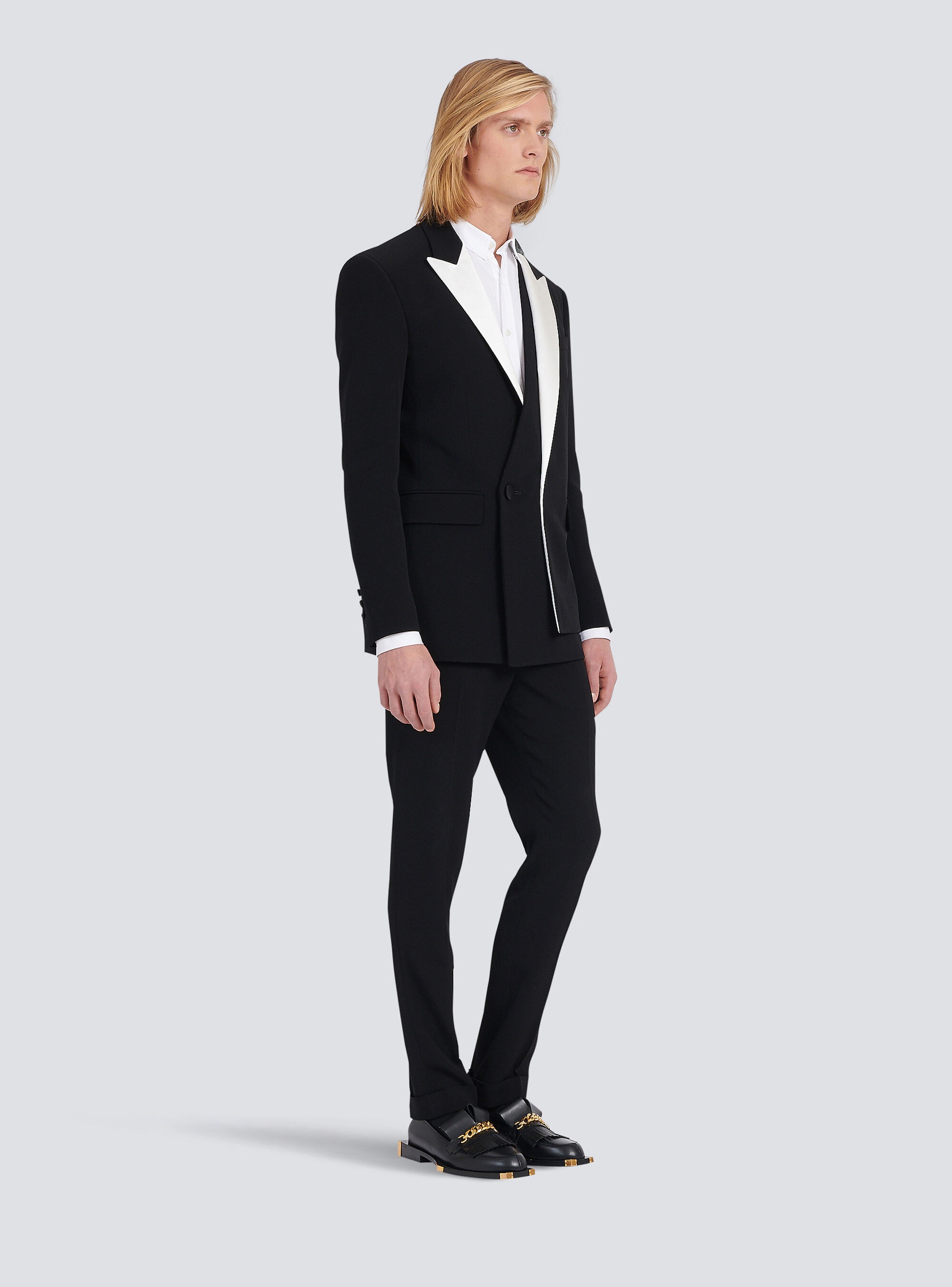 Crepe blazer with satin collar - 5