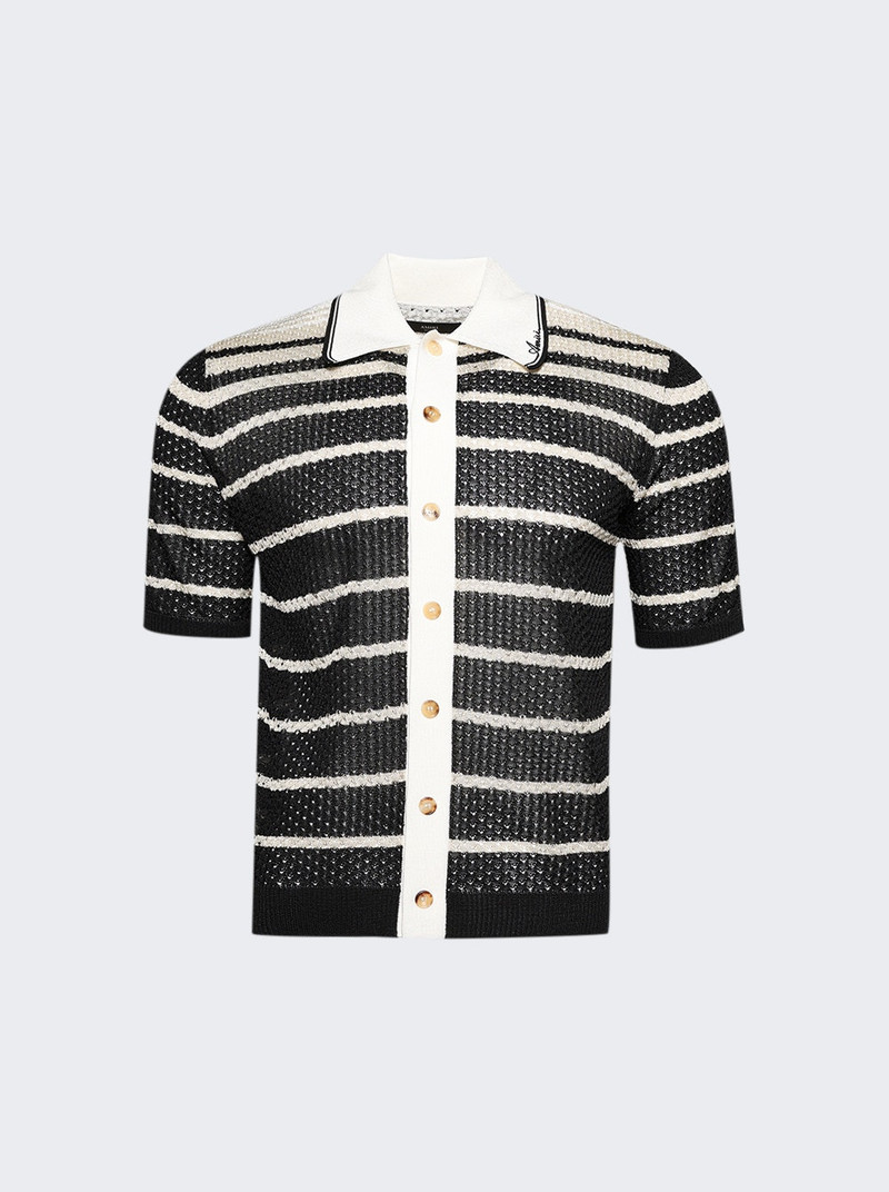 Striped Button Down Shirt Black 1