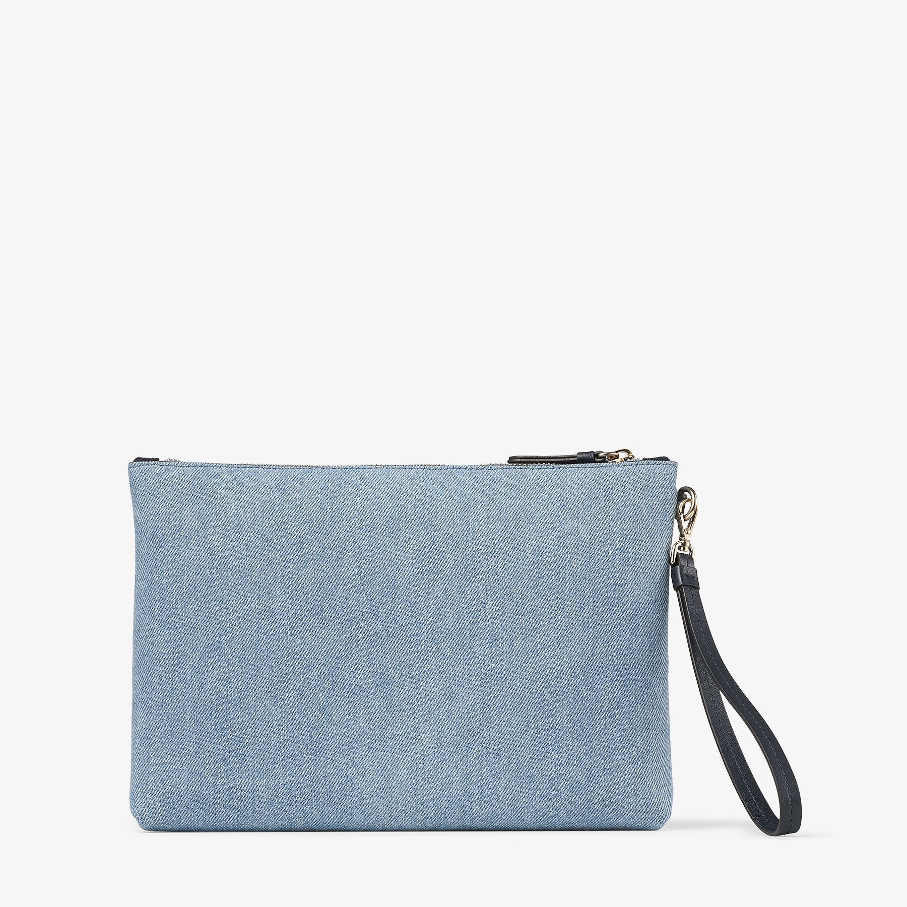 Zipped Flat Pouch
Blue Haze Denim Pouch with Sangallo Embroidery - 4