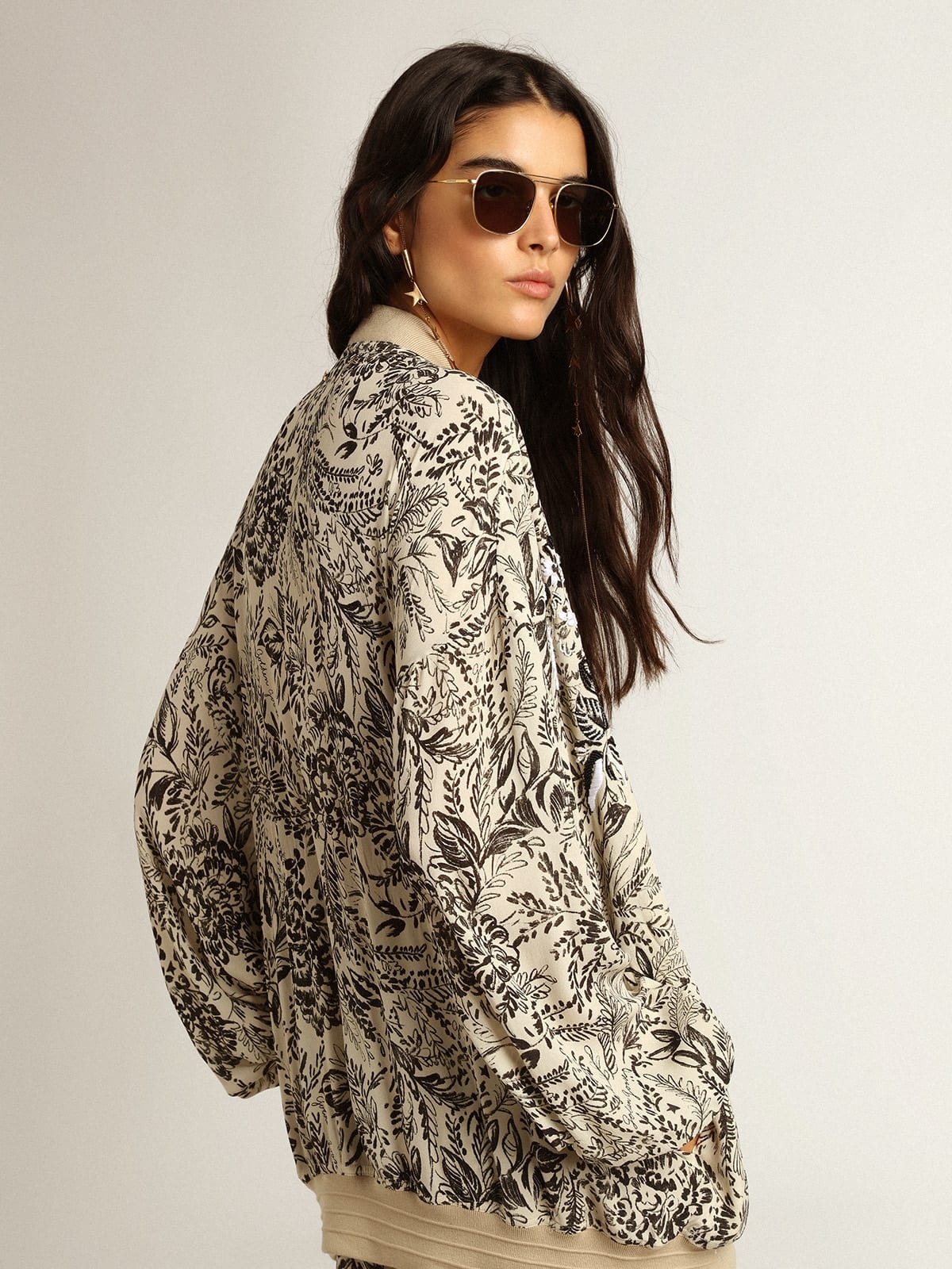 White viscose cardigan with toile de jouy print and embroidery - 4