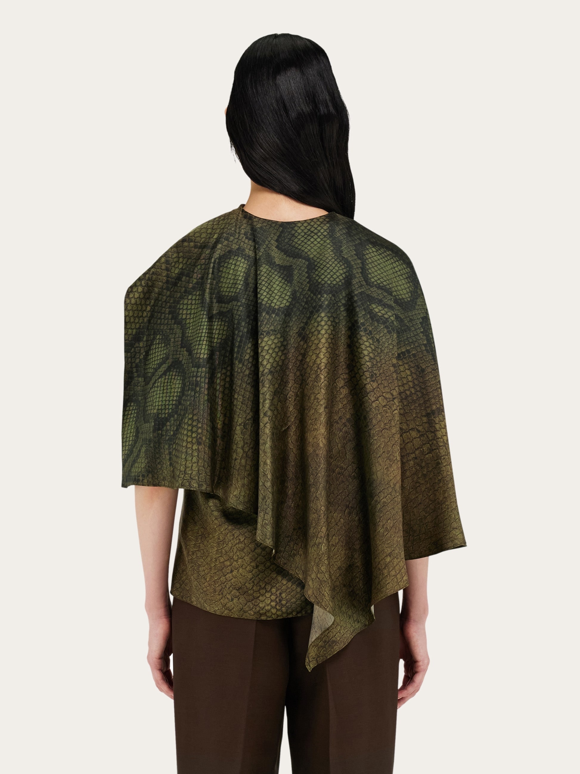 Python print silk shirt with cape detail - 4