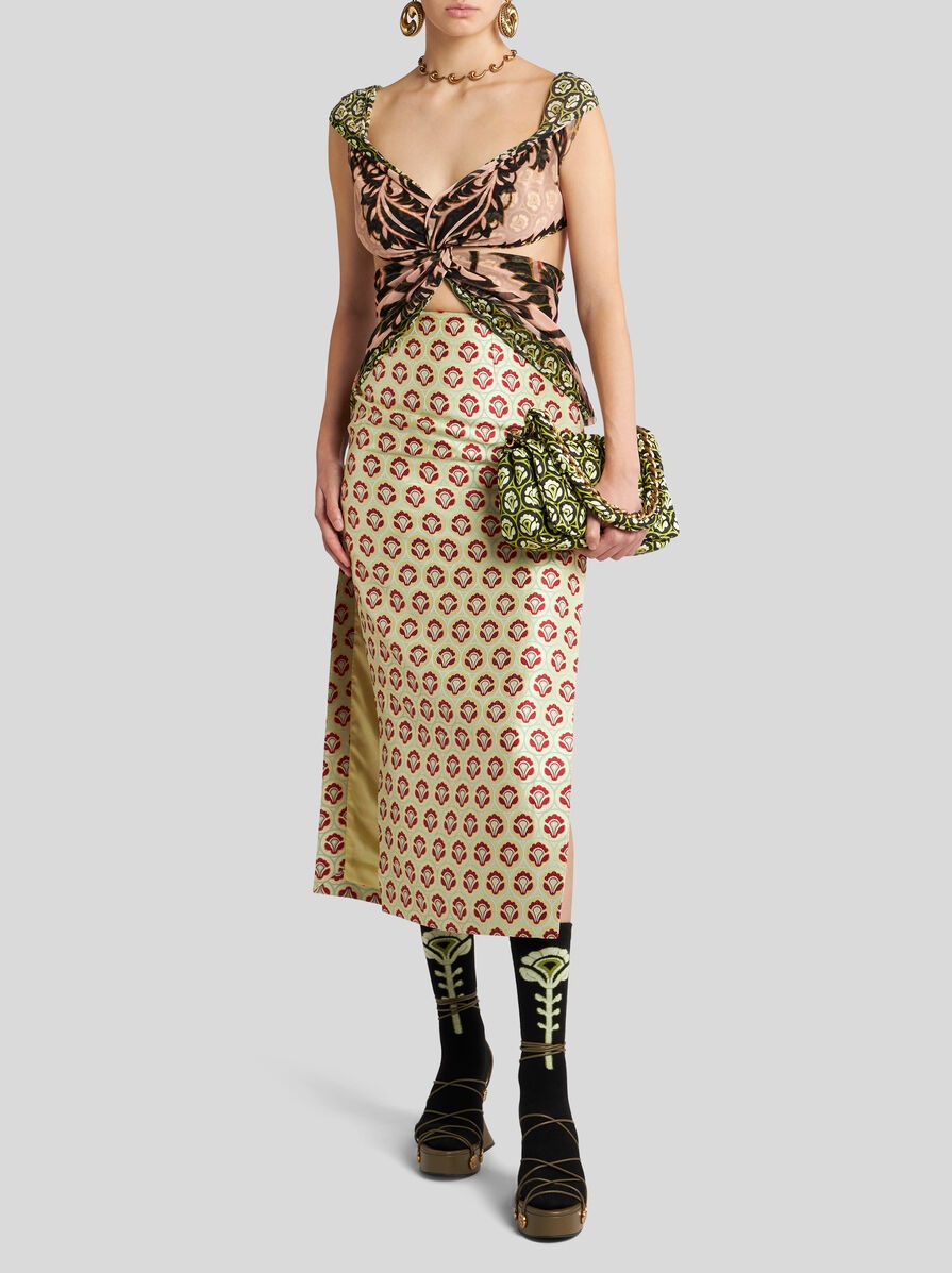 SHINY JACQUARD PENCIL SKIRT - 2