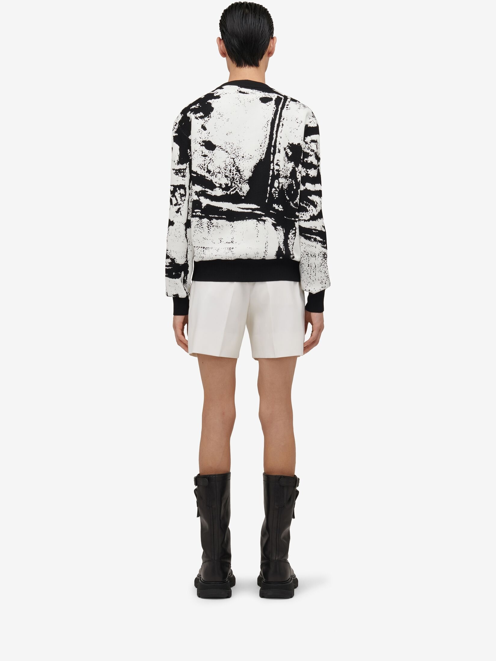 Men's Fold Skull Jacquard Jumper in Ivory/black - 4