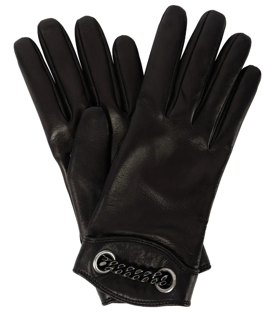 Chain-detail leather gloves - 1