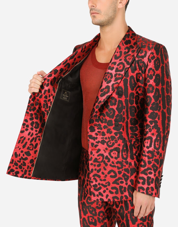 Double-breasted Sicilia-fit suit in leopard-print lamé jacquard - 11