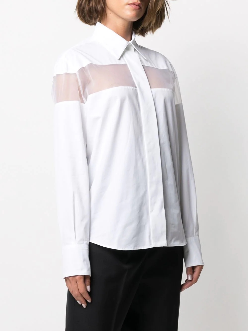 sheer-panel long-sleeve shirt - 3
