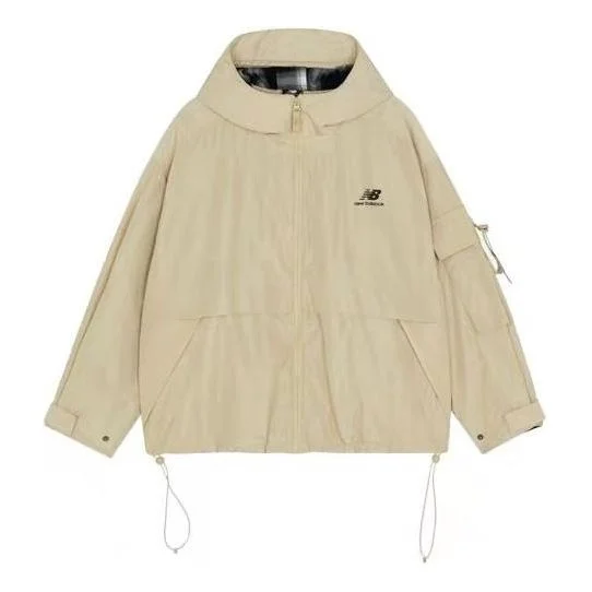 (WMNS) New Balance Logo Printing Woven Hooded Track Jacket Khaki AWJ13333-BEI - 1