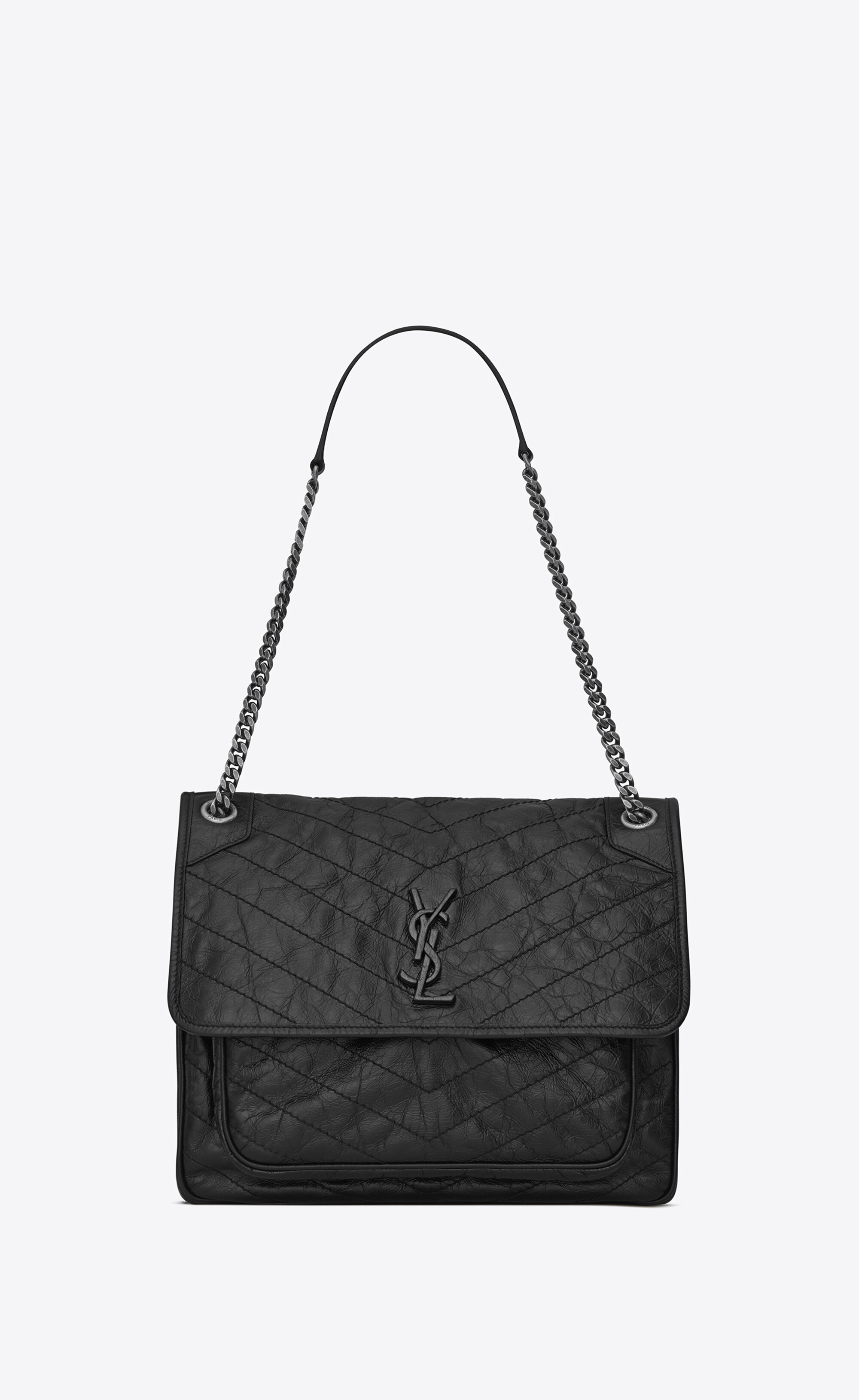 SAINT LAURENT Crinkled Calfskin Matelasse Monogram Niki Body Bag