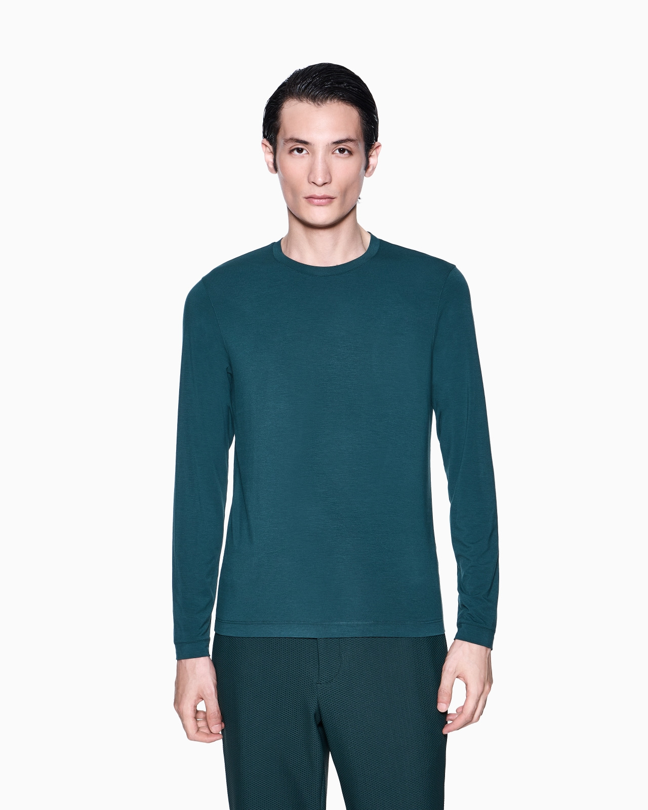 STRETCH VISCOSE JERSEY JUMPER WITH CREW NECK AND LONG SLEEVES - 4