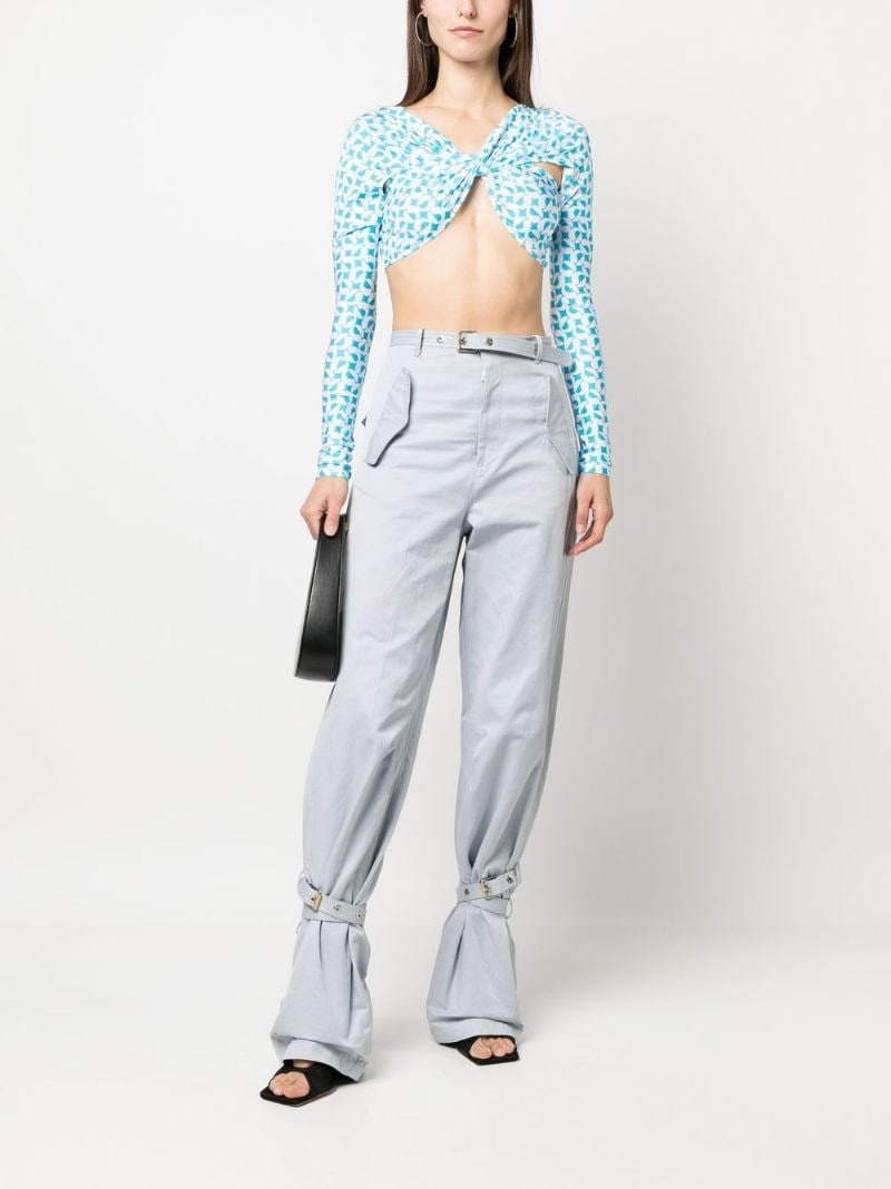 patterned ruched cropped top - 2